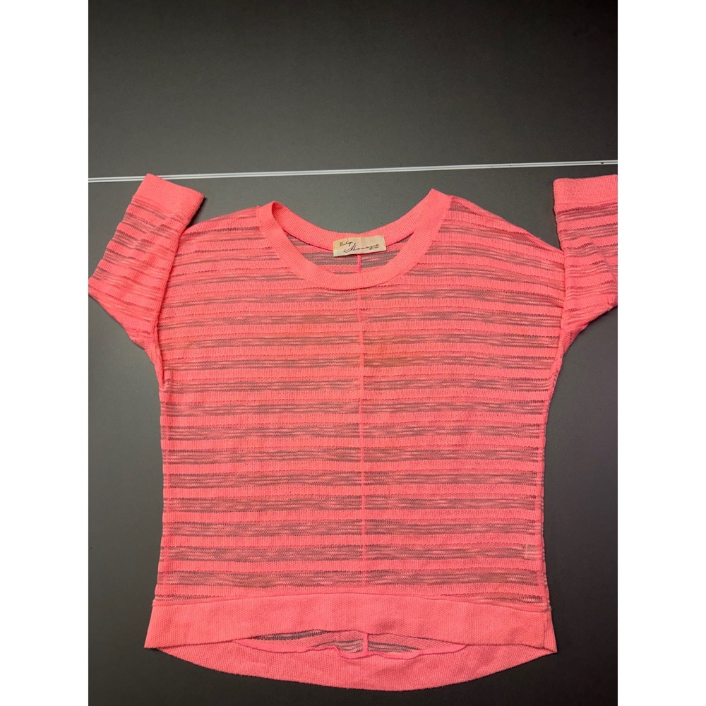 Vintage Havana Neon Pink Sheer Striped Knit Long Sleeve Top Small VSK3305-PNK
